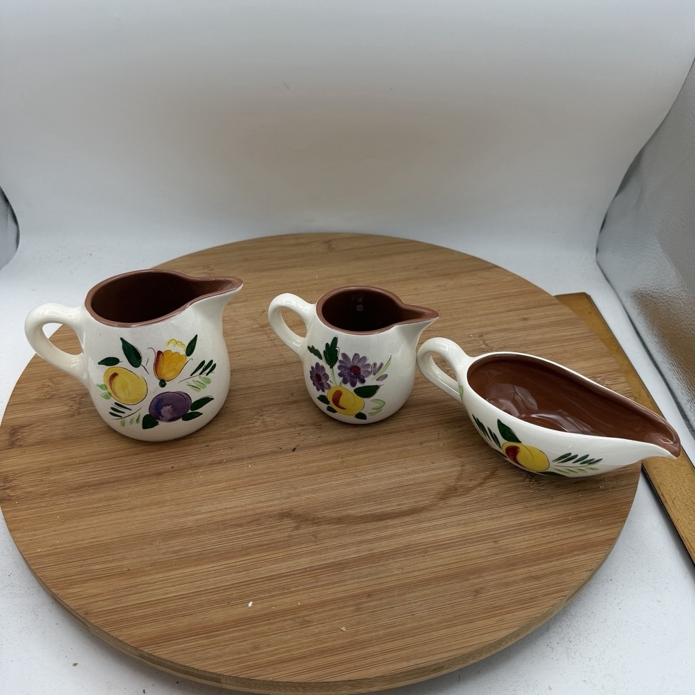 Stangl pottery fruit and flowers gravy boat‎ and creamers lot set of 3